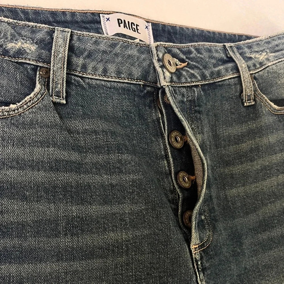 Paige sz 32 Hoxton Ankle Peg Distressed Button Fly Straight Leg Low Stretch EUC - Picture 7 of 12
